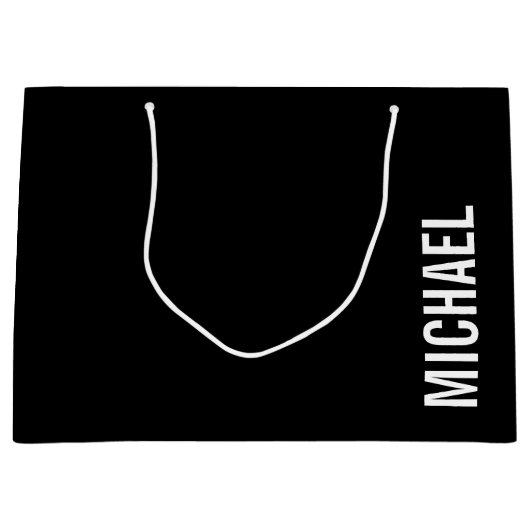 Schwarz Moderner Minimalistischer Personalisierter Große Geschenktüte (Vorderseite)