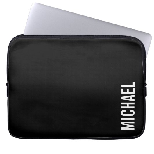 Schwarz Moderner Minimalistischer Personalisierter Laptopschutzhülle (Vorderseite)
