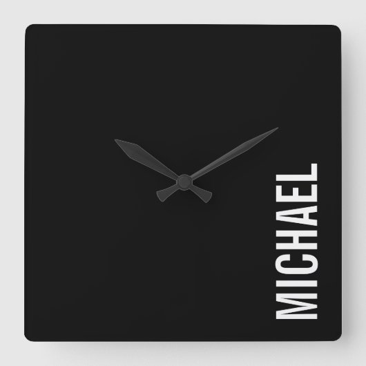 Schwarz Moderner Minimalistischer Personalisierter Quadratische Wanduhr (Vorderseite)