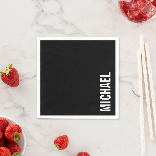 Schwarz Moderner Minimalistischer Personalisierter Serviette (Beispiel)