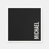 Schwarz Moderner Minimalistischer Personalisierter Serviette (Vorderseite)