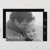 Schwarz Modernes, einfaches B/W-Foto horizontal Save The Date (Vorne/Hinten)