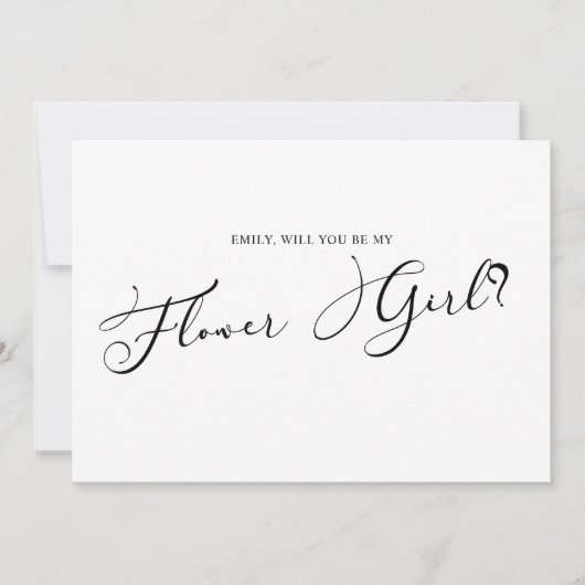 Schwarz Modernes einfaches Skript Be My Flower Gir Einladung (Vorderseite)