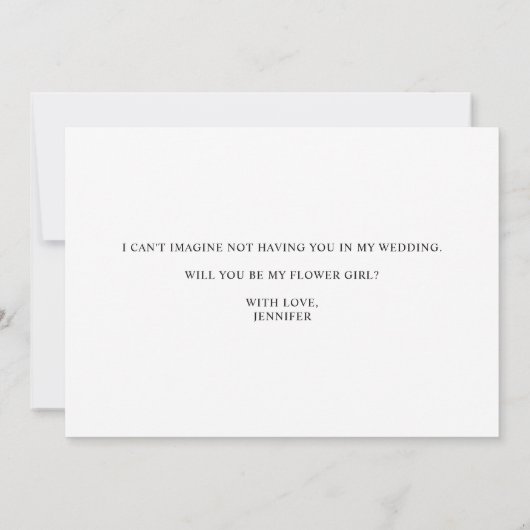 Schwarz Modernes einfaches Skript Be My Flower Gir Einladung (Rückseite)