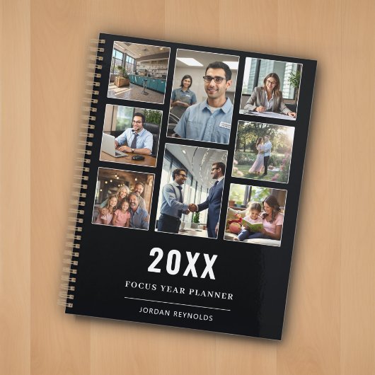 Schwarz Modernes Elegantes 8 Bild Collage Template Planer