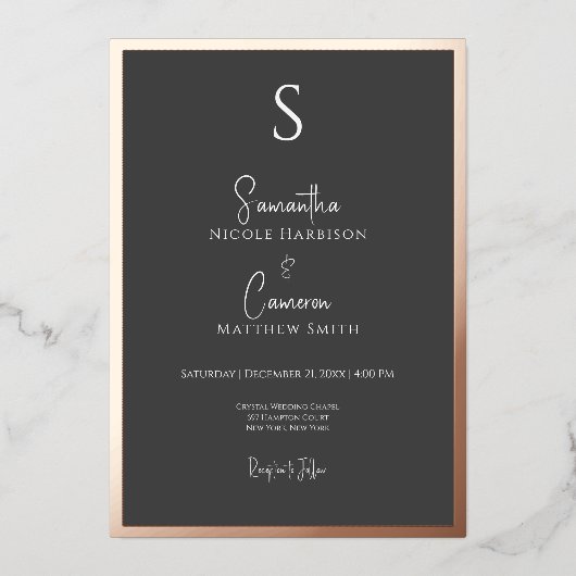 Schwarz Modernes Elegantes Highlight Folieneinladung (Vorderseite)