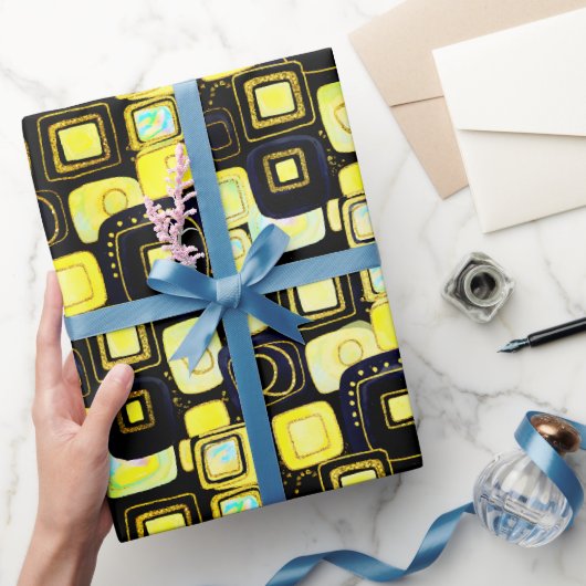 Schwarz | Modernes Imitat Glitzer & Opal Wrapping Geschenkpapier (Schenken)