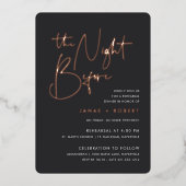 Schwarz | Modernes Minimal Script Probe Dinner Folieneinladung (Vorderseite)