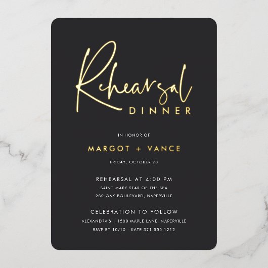 Schwarz | Modernes Minimalistisches Script Probe D Folieneinladung (Vorderseite)