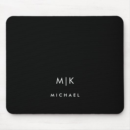 Schwarz | Modernes Monogramm Mousepad (Vorne)