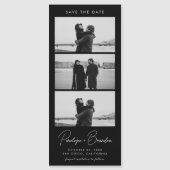 Schwarz Modernes Script Foto Strip Magnetic Weddin Magnetkarte (Vorderseite)