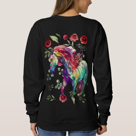 (Schwarz) modische, trendige Einhornkatzen Sweatshirt (Rückseite)