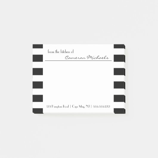 Schwarz | Monogramm der weißen Streifen Post-it Klebezettel (Vorderseite)