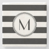Schwarz | Monogramm der weißen Streifen Steinuntersetzer (Vorderseite)