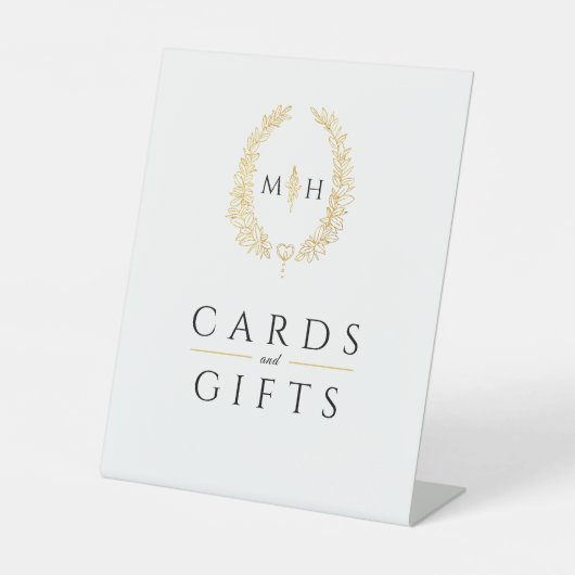 Schwarz-Monogramm-Hochzeitskarten und Geschenke au Sockelschild (Vorderseite)