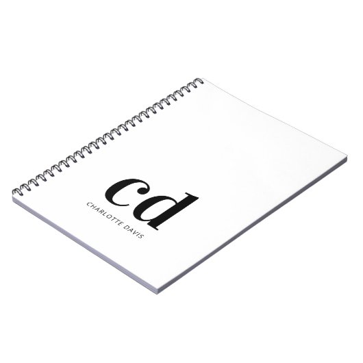 Schwarz-Monogramm-Initialen elegant minimalistisch Notizblock (Linke Seite)