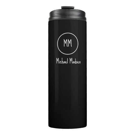 Schwarz, Monogramm, Name Thermal Tumbler Thermosbecher (Vorderseite)
