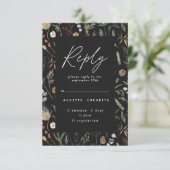 Schwarz-Moody florale botanische elegante Hochzeit Einladung (Stehend Vorderseite)