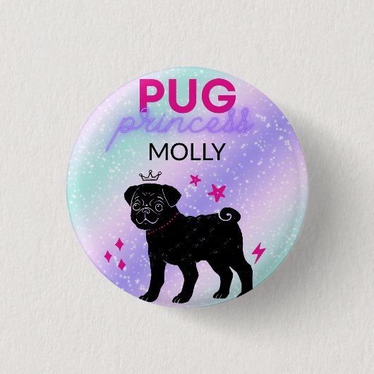 SCHWARZ" MOPS PRINCESS" BUTTON (Vorderseite)