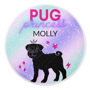 SCHWARZ" MOPS PRINCESS" KERAMIKKNAUF