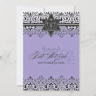 Schwarz-n-weiße Spitzen Blick Silver Bat Mitzvah E Einladung