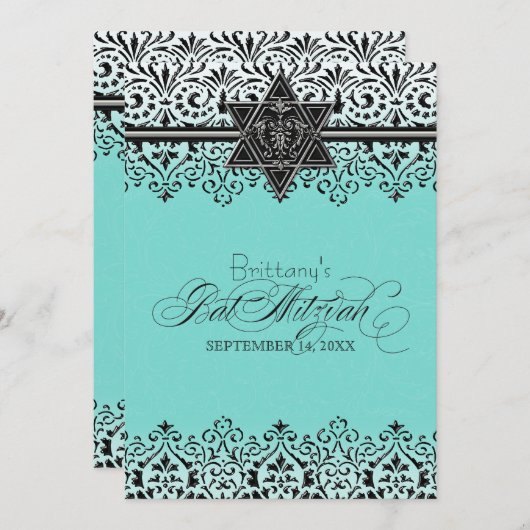 Schwarz-n-weiße Spitzen Blick Silver Bat Mitzvah E Einladung (Vorne/Hinten)