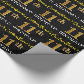 Schwarz, Nachahmung Gold "11. BIRTHDAY" Geschenkpapier (Ecke)