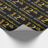 Schwarz, Nachahmung Gold "12. BIRTHTAG" Geschenkpapier (Ecke)