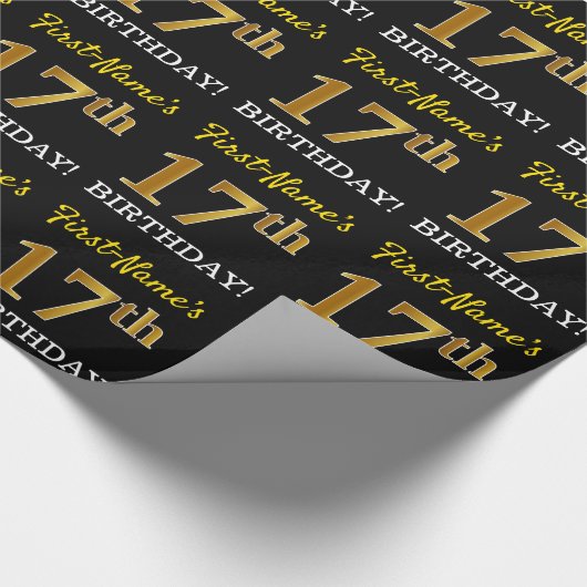 Schwarz, Nachahmung Gold "17. BIRTHDAY" Geschenkpapier (Ecke)