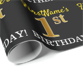 Schwarz, Nachahmung Gold "1. BIRTHDAY" Geschenkpapier (Rolleneckpunkt)