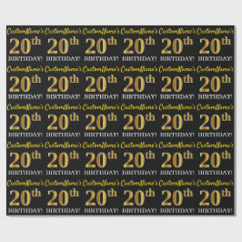 Schwarz, Nachahmung Gold "20. GEBURTSTAG" Geschenkpapier