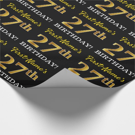 Schwarz, Nachahmung Gold "27. BIRTHDAY" Geschenkpapier (Ecke)