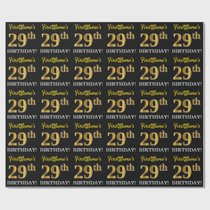 Schwarz, Nachahmung Gold "29. BIRTHDAY" Geschenkpapier