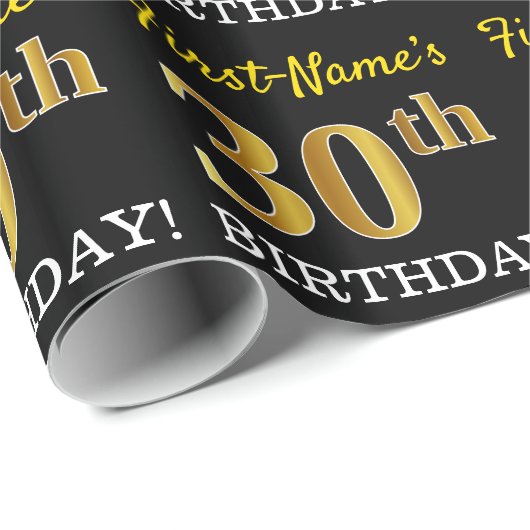 Schwarz, Nachahmung Gold "30. GEBURTSTAG" Geschenkpapier (Rolleneckpunkt)