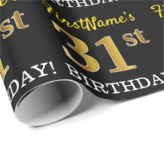 Schwarz, Nachahmung Gold "31. BIRTHDAY" Geschenkpapier (Rolleneckpunkt)