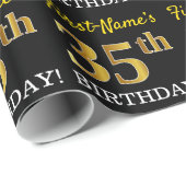Schwarz, Nachahmung Gold "35. BIRTHDAY" Geschenkpapier (Rolleneckpunkt)