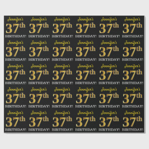 Schwarz, Nachahmung Gold "37. BIRTHDAY" Geschenkpapier