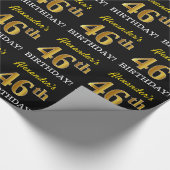 Schwarz, Nachahmung Gold "46. GEBURTSTAG" Geschenkpapier (Ecke)