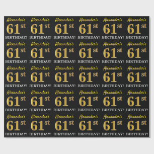 Schwarz, Nachahmung Gold "61. BIRTHDAY" Geschenkpapier