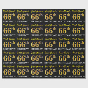 Schwarz, Nachahmung Gold "66. BIRTHDAY" Geschenkpapier