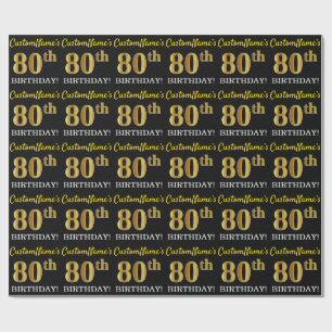 Schwarz, Nachahmung Gold "80. GEBURTSTAG" Geschenkpapier