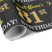 Schwarz, Nachahmung Gold "81. BIRTHDAY" Geschenkpapier (Rolleneckpunkt)