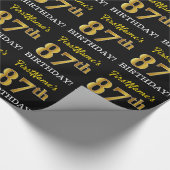 Schwarz, Nachahmung Gold "87. BIRTHDAY" Geschenkpapier (Ecke)