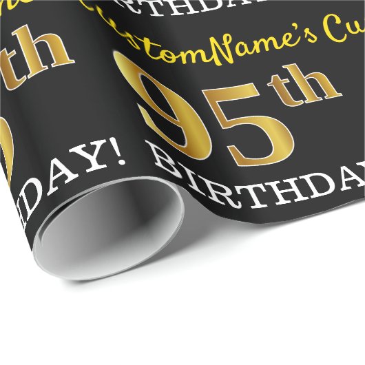 Schwarz, Nachahmung Gold "95. BIRTHDAY" Geschenkpapier (Rolleneckpunkt)