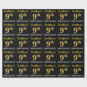 Schwarz, Nachahmung Gold "9. BIRTHDAY" Geschenkpapier