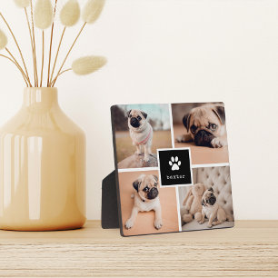 Schwarz Name des Hundes und Pawprint FotoCollage Fotoplatte