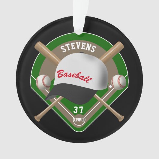 Schwarz| Name des White Baseball Diamant Players Ornament (Vorderseite)