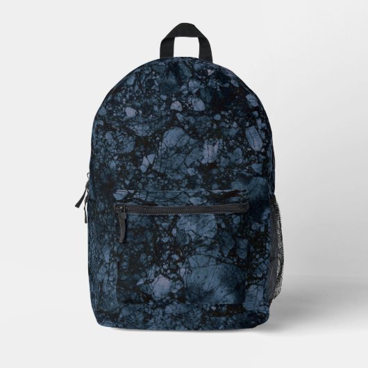 Schwarz-Navy-Blaue Marmorstruktur Bedruckter Rucksack (Vorderseite)