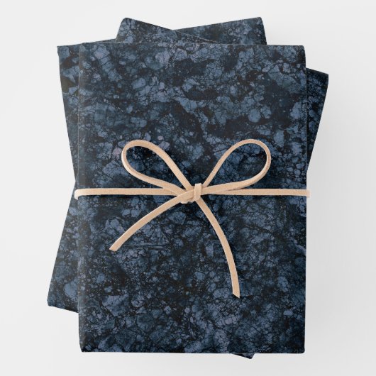 Schwarz-Navy-Blaue Marmorstruktur Geschenkpapier Set (Beispiel)