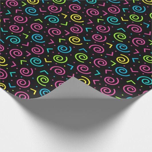 Schwarz-Neon-Doodle-Muster der 80er/90er Geschenkpapier (Ecke)